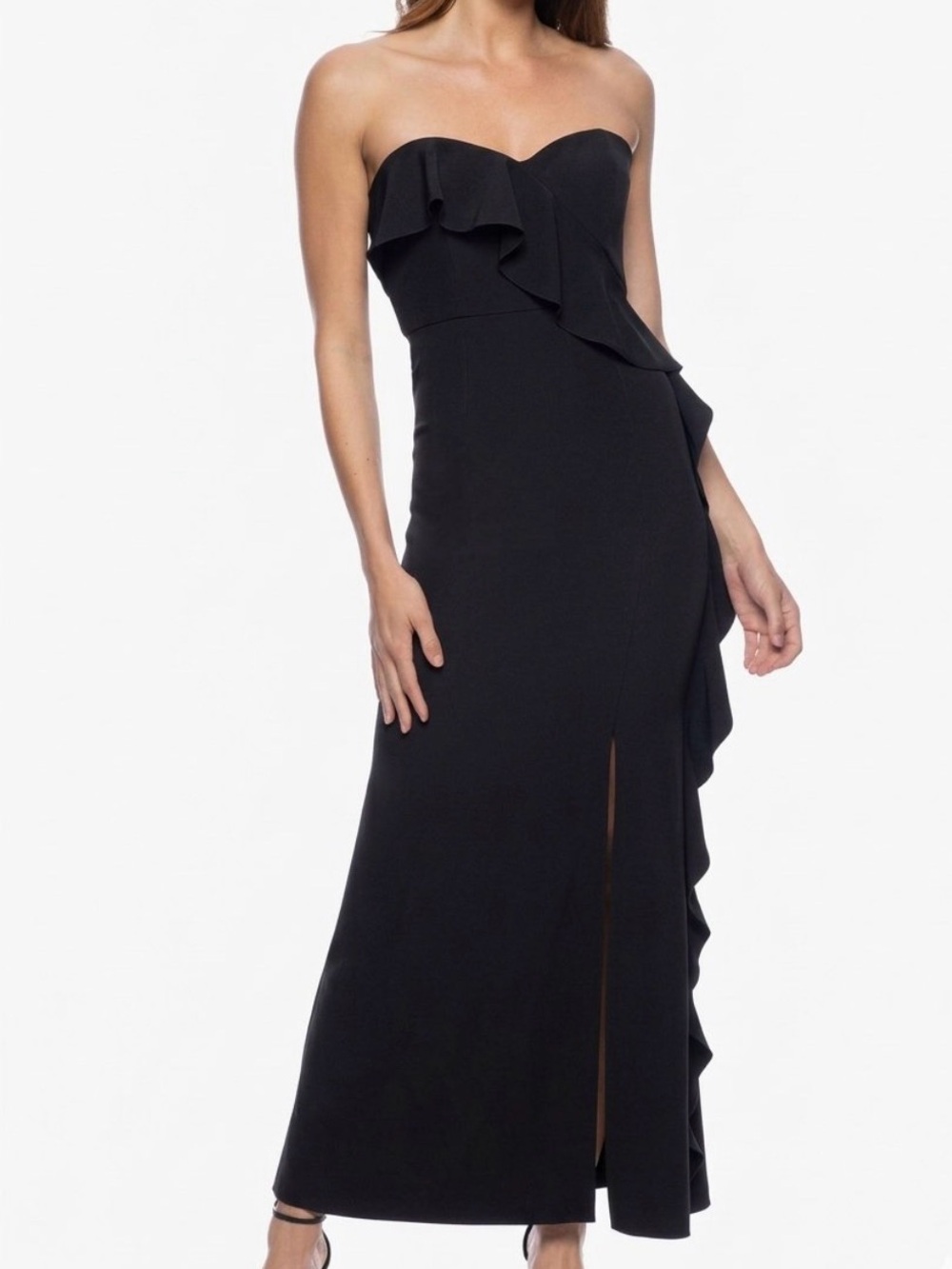 MARINA Strapless Black Ruffle Column Gown Nordstrom